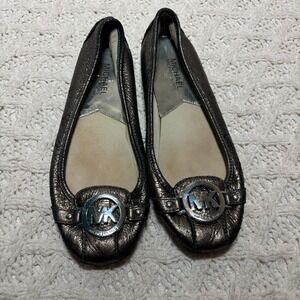 Michael‎ Kors Leather Flats Metallic Loafers Bronze Slip On MK Logo US 7.5M